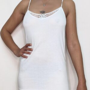 Maglia Bretellina Stretta con applicazione Macramè - 100% Cotone